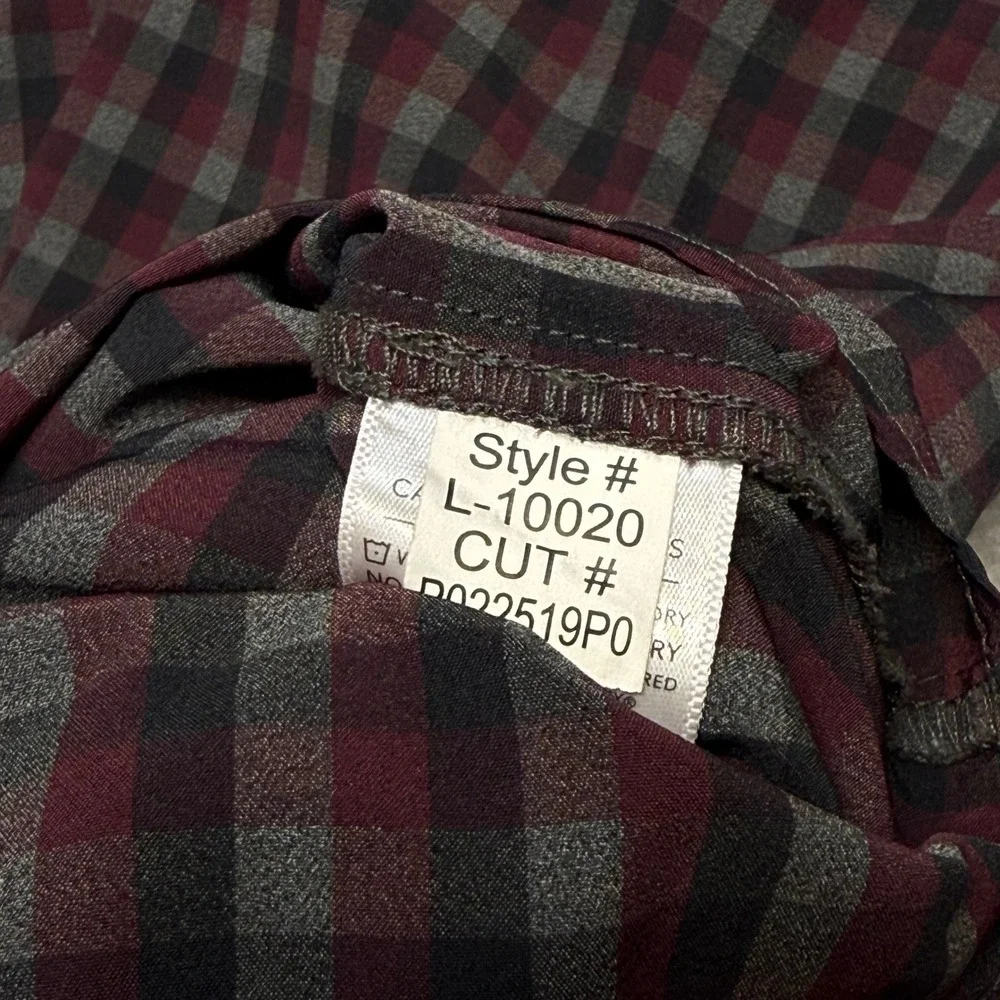 Mizzen+Main Leeward Plainview Standard Fit Dress Shirt Mens XL Burgundy Gingham